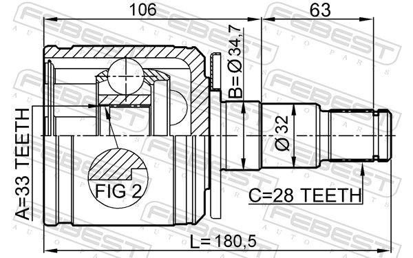 Febest 0411KB4LH Комплект шарнірів, приводний вал