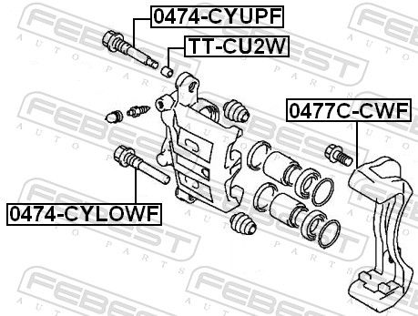 Febest 0474CYLOWF Напрямний палець, гальмівний супорт