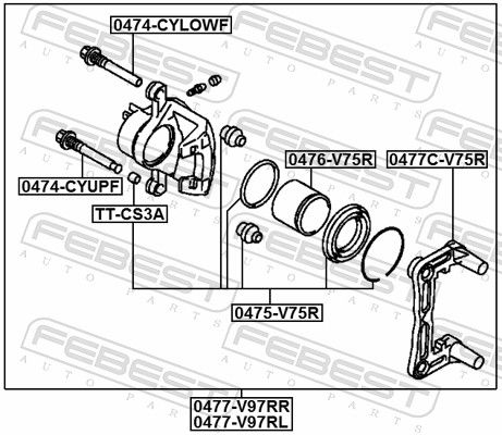 Febest 0477CV75R скоба заднього гальмівного супорта