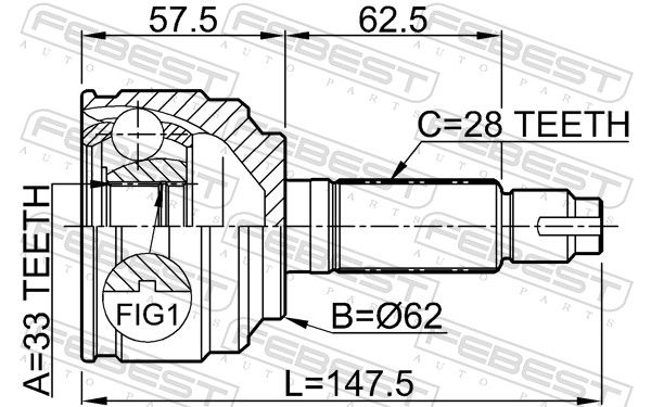 Febest 0510052 ШРУС зовнішній 33x62x28