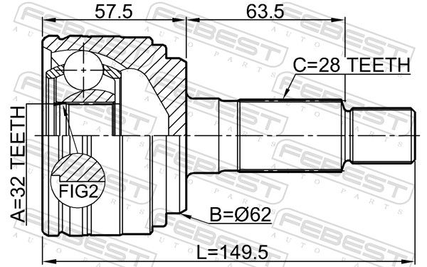 Febest 0510GHMT ШРУС зовнішній 32x59x28