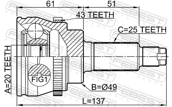 Febest 0710RM413A43 ШРУС зовнішній 20x49x25