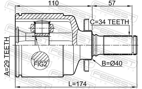 Febest 1011EVATLH ШРУС внутрішній лівий 29x31x34