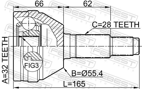 Febest 1110010 шрус зовнішній 32x55.4x28