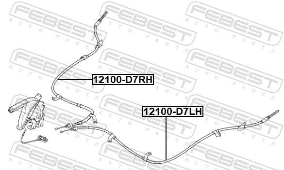 Febest 12100D7RH Трос ручного гальма правий