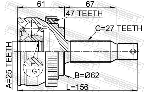 Febest 1210NFA47 шрус зовнішній 25x62x27