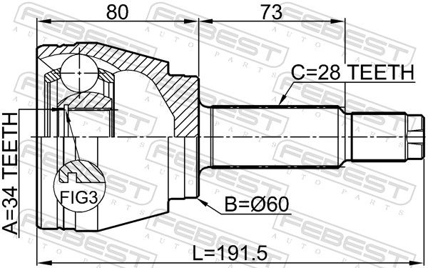 Febest 1410REXII шрус зовнішній 34x60x28