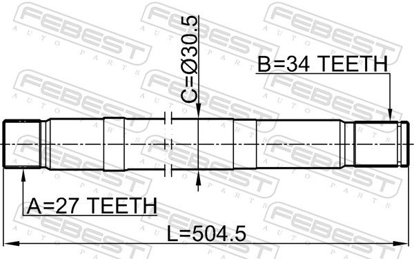 Febest 1612221 Піввісь ліва 27x505x34