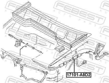 Febest 17101A8D2 трос приводу відкривання замку капота