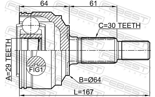 Febest 1710Q7R ШРУС зовнішній задній 29x64x30