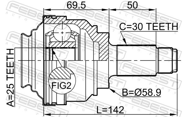 Febest 1910X5RR шрус зовнішній задній 25x60x30