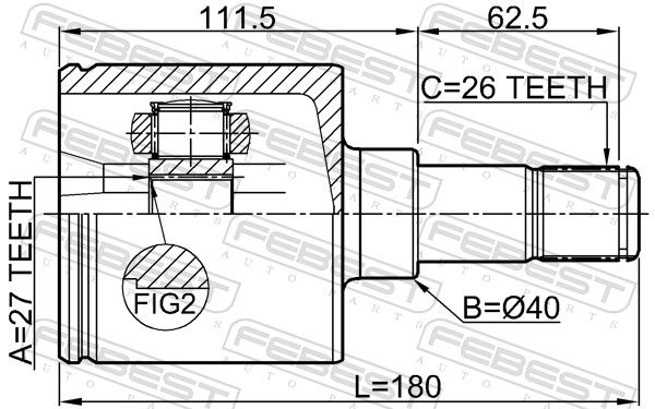 Febest 2111KUGALH шрус внутрішній лівий 27x40x26