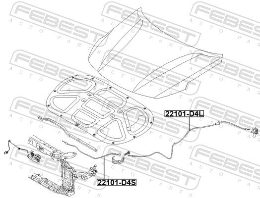 Febest 22101D4S трос приводу відкривання замку капота