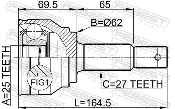 Febest 2210NSP27A48 шрус зовнішній 25x62x27