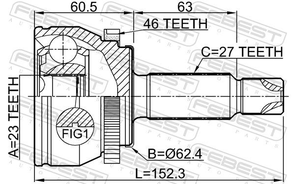 Febest 2210SOULB2A46 ШРУС зовнішній 23x62.5x27