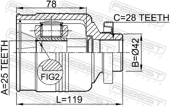 Febest 2211SORRH шрус внутрішній правий 25x42x28