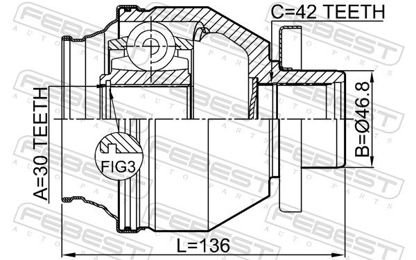 Febest 2311T6MTLH шрус внутрішній лівий 30x46.8x42