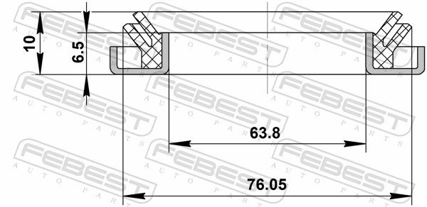 Febest 95DDY75640610X сальник маточинний передній 76.05x63.8x6.5x10