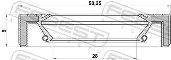 Febest 95GAY30500909R Сальник приводу 28x50.25x9