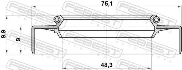 Febest 95GDS50750910X Сальник маточинний задній 48.3x75.1x9x9.9