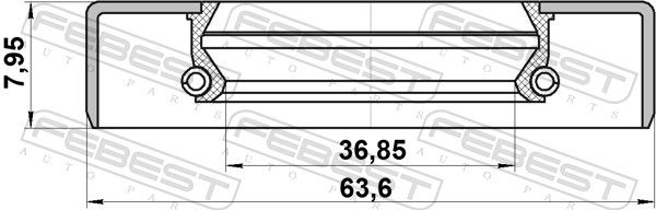 Febest 95GDY38630808X Сальник маточинний задній 36.85x63.6x7.95x7.95