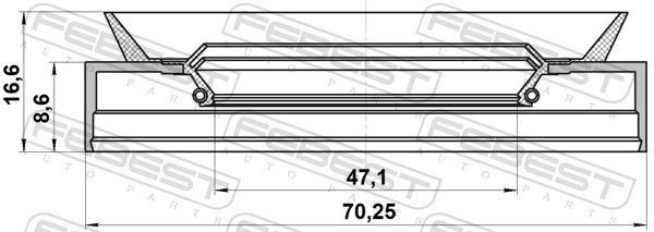 Febest 95TBS49700917X Сальник маточинний передній 47.1x70.25x8.6x16.6