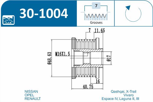 IJS 301004 Механізм вільного ходу генератора