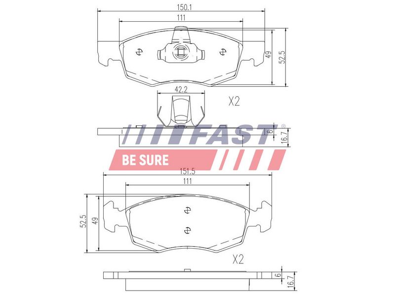 FT29102 FAST - КОЛОДКИ ГАЛЬМІВНІ FIAT DOBLO 00> ПЕРЕД БЕЗ ДАТЧИКА