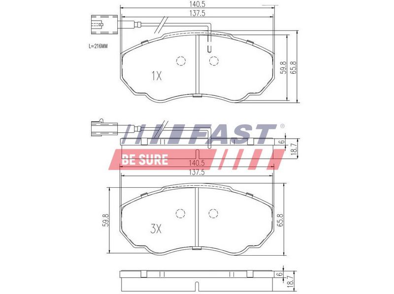 FT29107 FAST - КОЛОДКИ ГАЛЬМІВНІ FIAT DUCATO 02> ПЕРЕД 1-ДАТЧИК 10/14Q