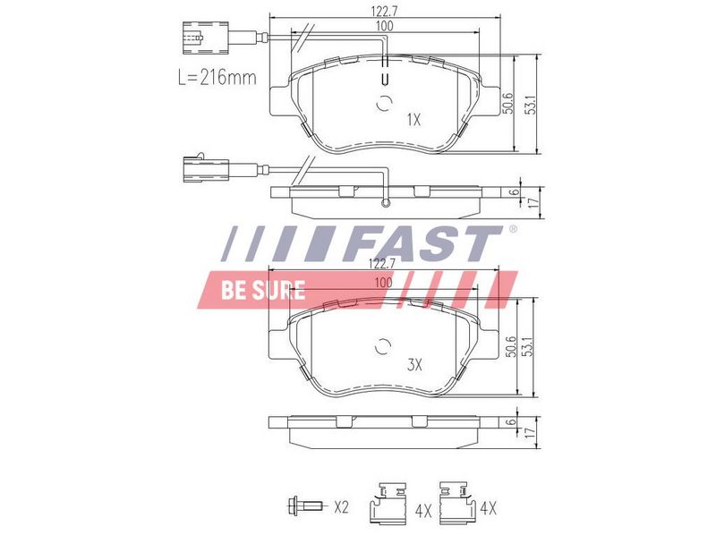 FT29112 FAST - КОЛОДКИ ГАЛЬМІВНІ FIAT FIORINO 07> ПЕРЕД 1-ДАТЧИК