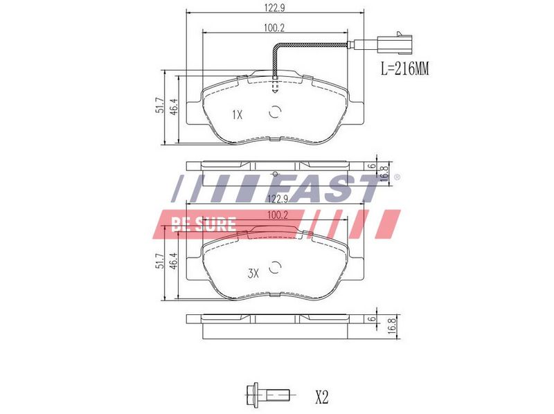 FT29123 FAST - КОЛОДКИ ГАЛЬМІВНІ FIAT FIORINO 07> ПЕРЕД 1-ДАТЧИК