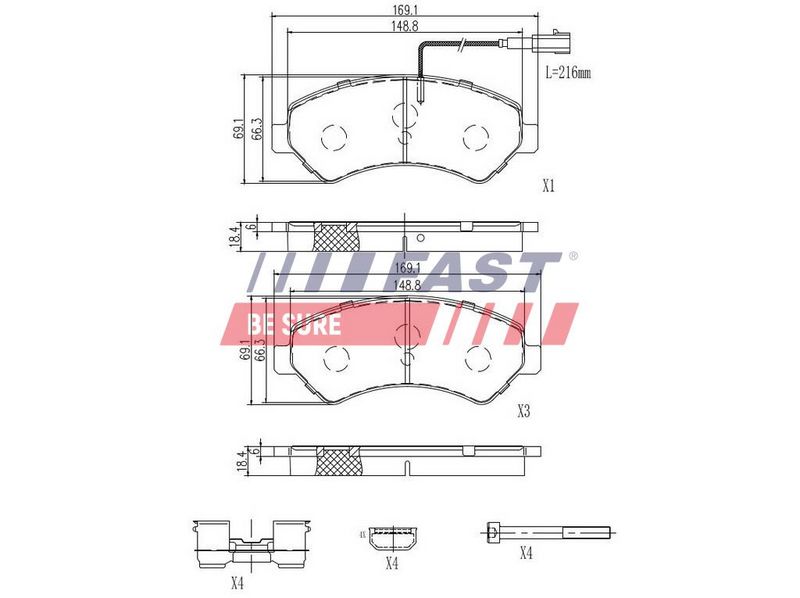 FT29132HD FAST - КОЛОДКИ ГАЛЬМІВНІ FIAT DUCATO 06> ПЕРЕД 1-ДАТЧИК 20Q SPRING 74MM