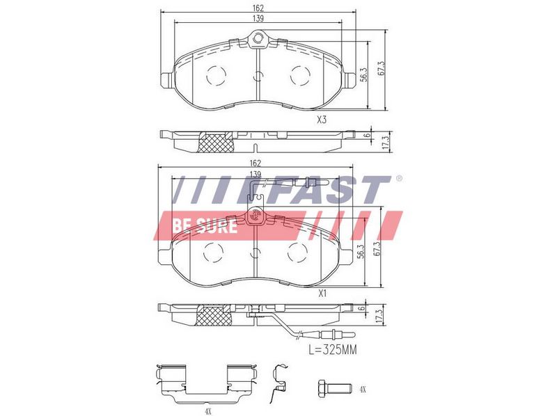 FT29133 FAST - КОЛОДКИ ГАЛЬМІВНІ FIAT SCUDO 07> ПЕРЕД 1-ДАТЧИК 1.6/2.0 MJTD