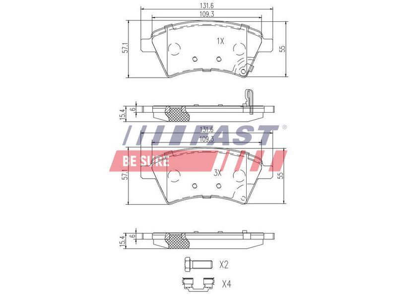 FT29139 FAST - КОЛОДКИ ГАЛЬМІВНІ FIAT SEDICI 06> ПЕРЕД БЕЗ ДАТЧИКА 1.6/1.9/2.0