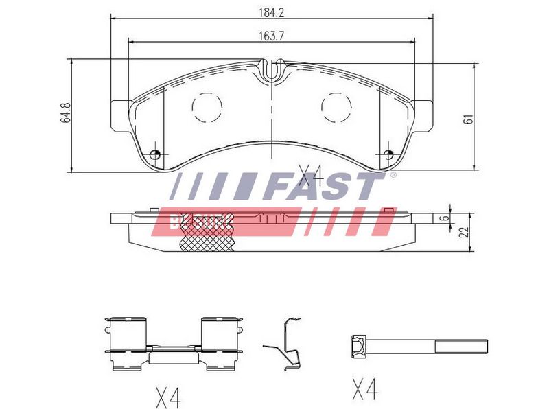 FT29153 FAST - КОЛОДКИ ГАЛЬМІВНІ IVECO DAILY 06> ЗАД БЕЗ ДАТЧИКА 50-60-65 C15/C18