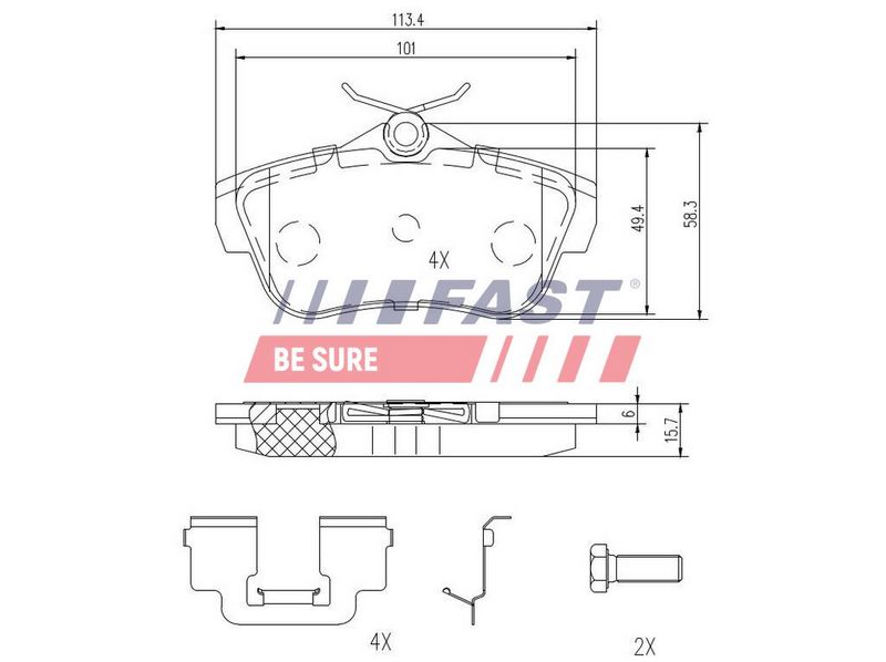 FT29154 FAST - КОЛОДКИ ГАЛЬМІВНІ FIAT SCUDO 07> ЗАД БЕЗ ДАТЧИКА 1.6/2.0 MJTD