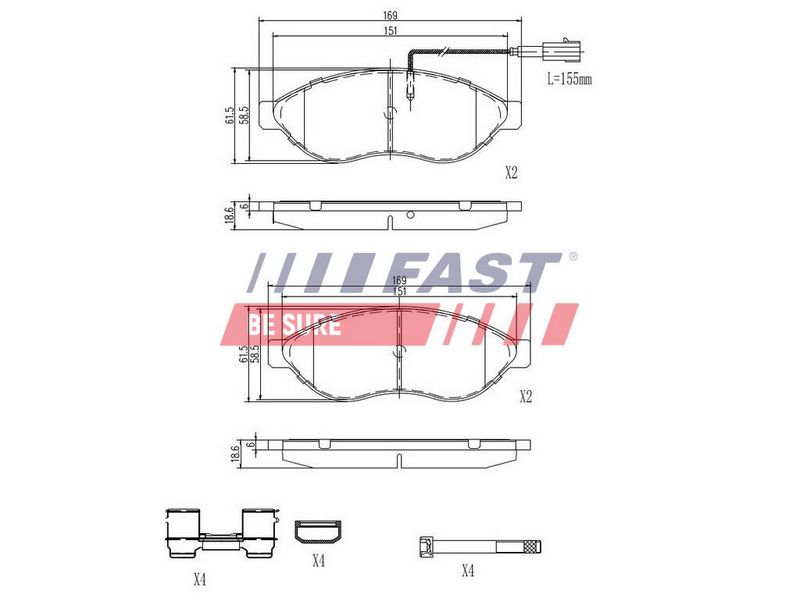 FT29155 FAST - КОЛОДКИ ГАЛЬМІВНІ FIAT DUCATO 06> ПЕРЕД 2-ДАТЧИКИ 12/15/17Q LIGHT