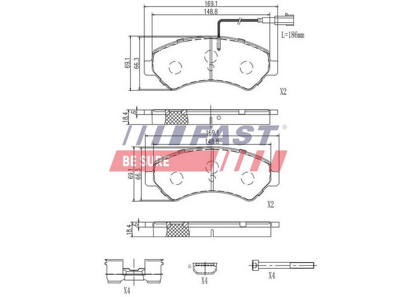 FT29158 FAST - КОЛОДКИ ГАЛЬМІВНІ FIAT DUCATO 06> ПЕРЕД 2-ДАТЧИКИ 17Q HEAVY 11> SPRING 74MM