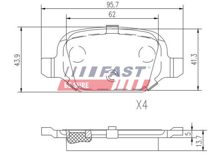 FT29162 FAST - КОЛОДКИ ГАЛЬМІВНІ FIAT PANDA 03> ЗАД БЕЗ ДАТЧИКА 1.4