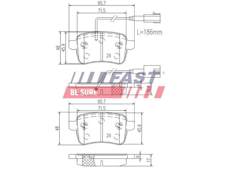 FT29168 FAST - КОЛОДКИ ГАЛЬМІВНІ ALFA GIULIETTA 10> ЗАД 2-ДАТЧИКИ