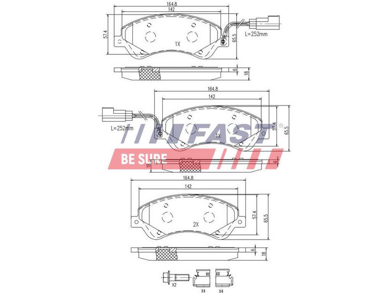 FT29521 FAST - КОЛОДКИ ГАЛЬМІВНІ FORD TRANSIT 06> ПЕРЕД 2-ДАТЧИКИ 280/300