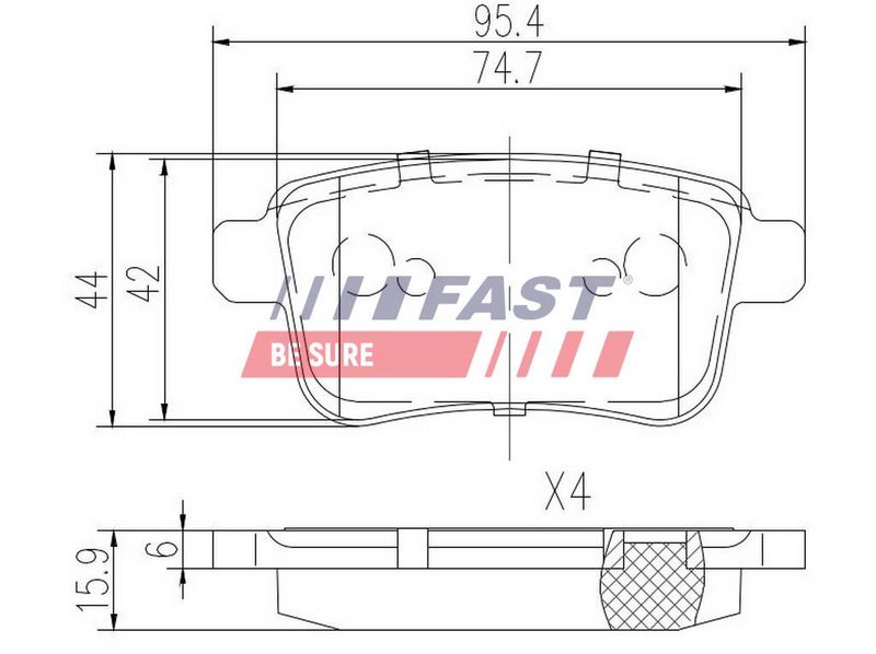 FT29528 FAST - КОЛОДКИ ГАЛЬМІВНІ RENAULT KANGOO II 08> ЗАД БЕЗ ДАТЧИКА