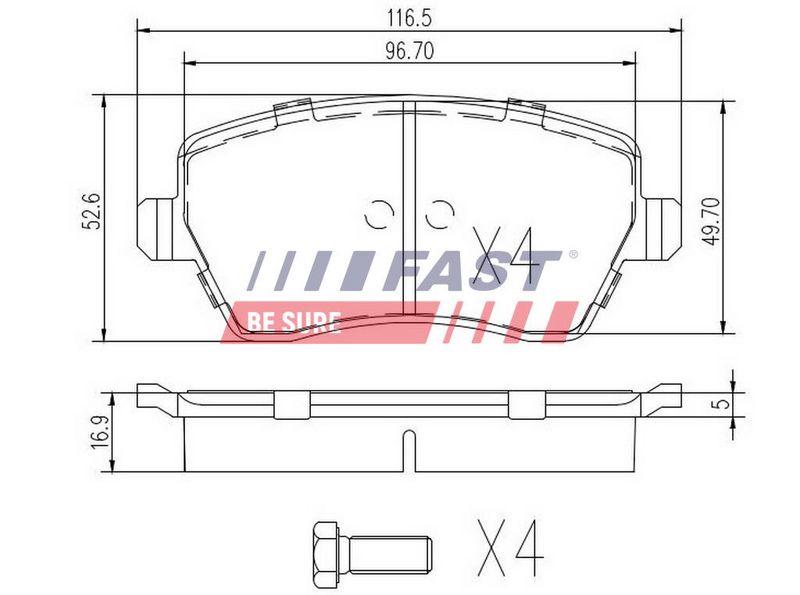 FT29530 FAST - КОЛОДКИ ГАЛЬМІВНІ RENAULT KANGOO II 08> ПЕРЕД БЕЗ ДАТЧИКА SHORT/WHEEL=14"