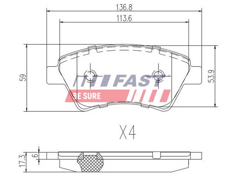FT29531 FAST - КОЛОДКИ ГАЛЬМІВНІ RENAULT KANGOO I 97> ПЕРЕД БЕЗ ДАТЧИКА +[+]ABS
