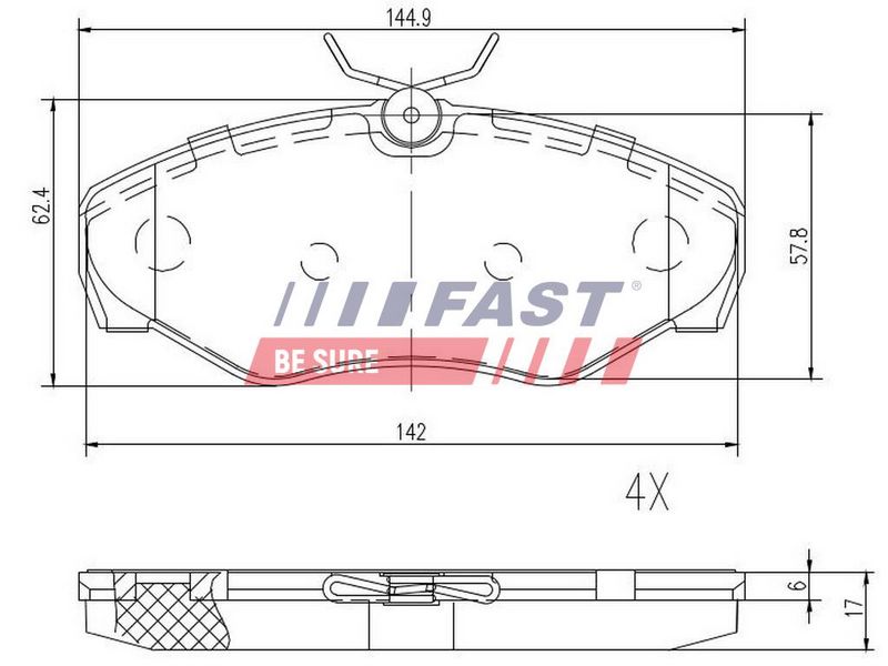 FT29542 FAST - КОЛОДКИ ГАЛЬМІВНІ RENAULT TRAFIC 01> ПЕРЕД БЕЗ ДАТЧИКА