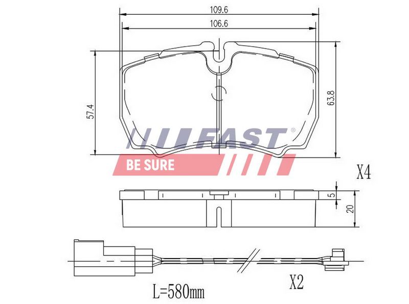 FT29544 FAST - КОЛОДКИ ГАЛЬМІВНІ FORD TRANSIT 06> ЗАД 2-ДАТЧИКИ BREMBO