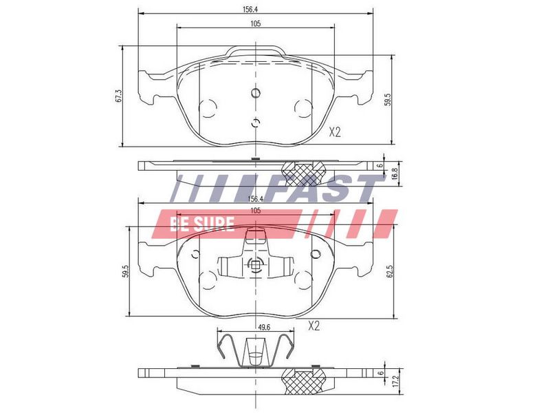 FT29546 FAST - КОЛОДКИ ГАЛЬМІВНІ FORD TRANSIT CONNECT 02> ПЕРЕД БЕЗ ДАТЧИКА