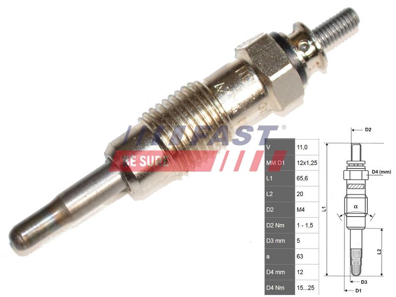 FT82722 FAST - СВІЧКА РОЗЖАРЕННЯ FIAT DUCATO 94> 2.5 D/TD