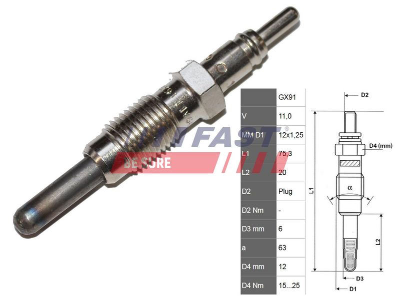 FT82728 FAST - СВІЧКА РОЗЖАРЕННЯ FIAT DOBLO 00> 1.9