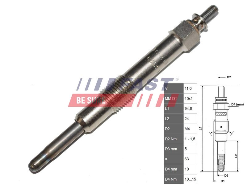 FT82730 FAST - СВІЧКА РОЗЖАРЕННЯ ALFA 147 /156 00> 1.9 JTD